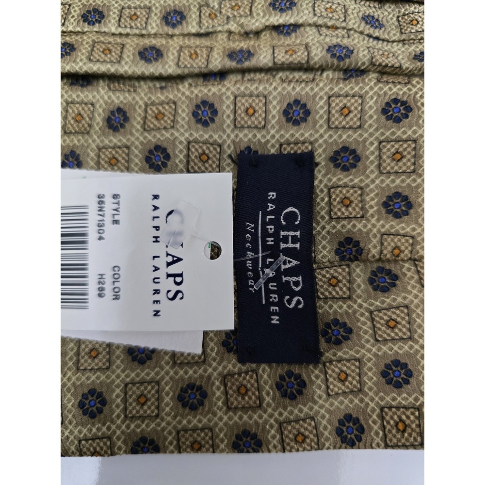 Chaps Ralph Lauren All Silk Tie Gold Blue Medallion Geometric Floral NOS - Picture 2 of 8
